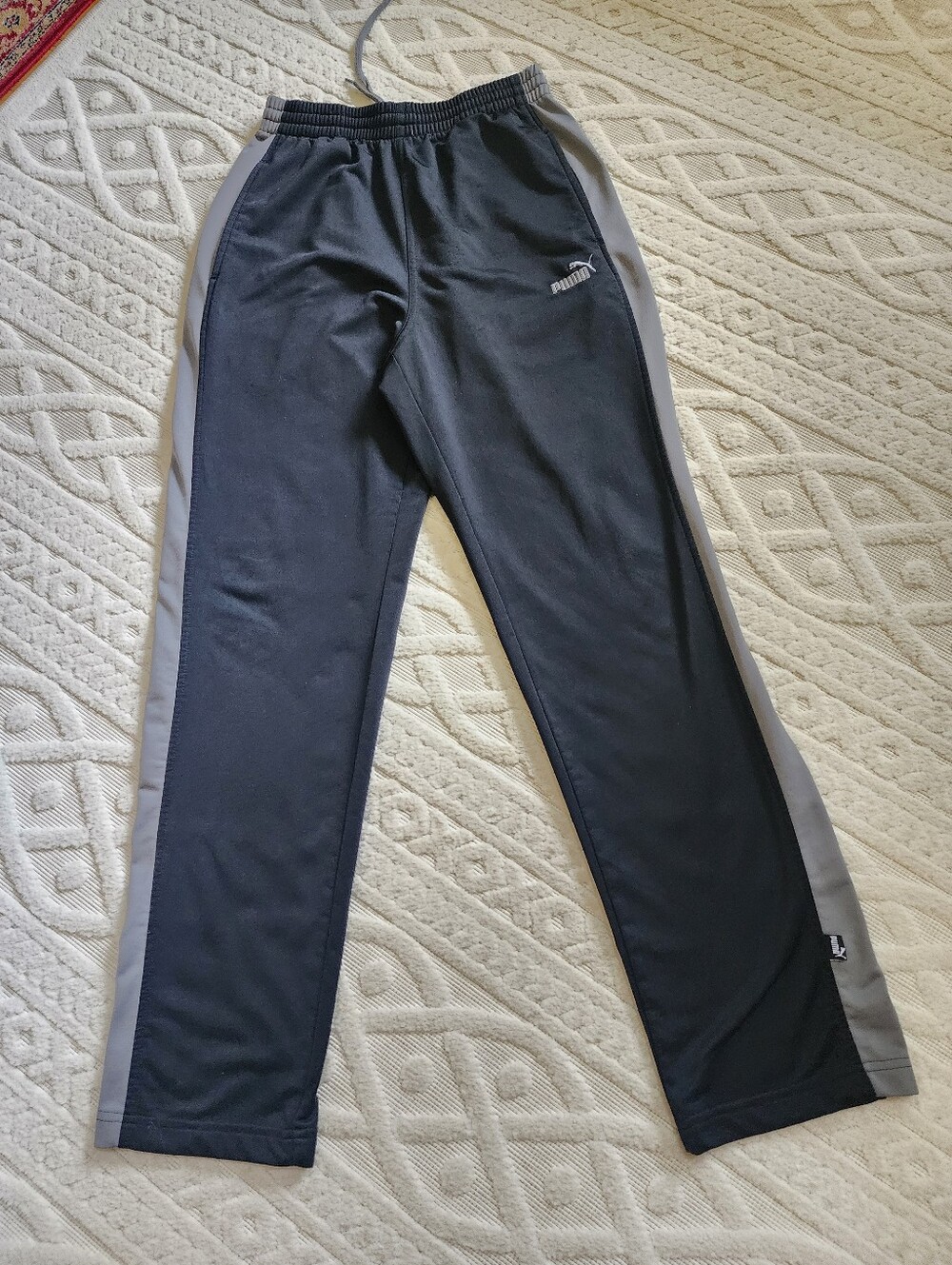 S Puma Black Track Pants with Gray Side Panels